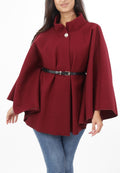 Jacket High Neck Poncho i vinrød med belte
